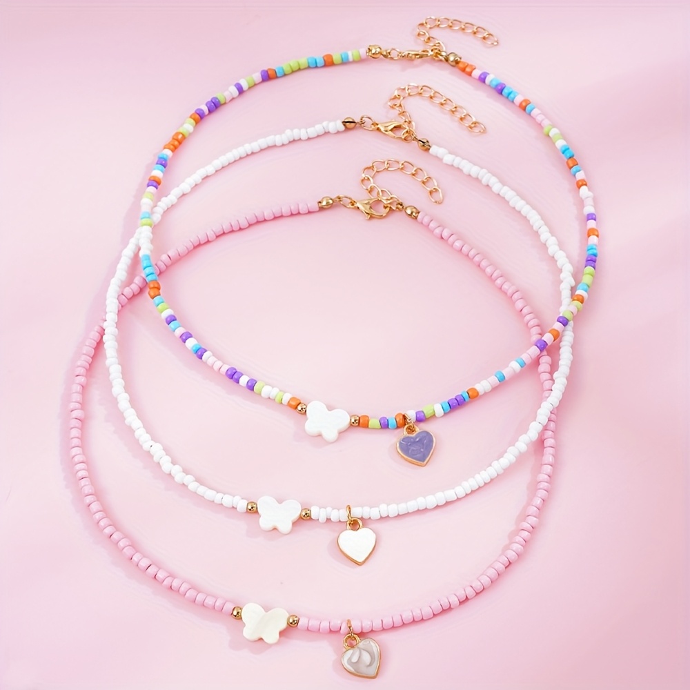 3pcs Qpeach Butterfly & Heart Pendant Box Chain Set